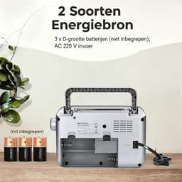 Noodradio - Retekess Draagbare radio - Werkt op batterijen en op Netstroom - Retro radio - FM radio - Keukenradio - Noodradio Denk Vooruit - Handvat - Koptelefoonaansluiting - Zilver (TR604) -Vaderdagcadeau — thumbnail 4