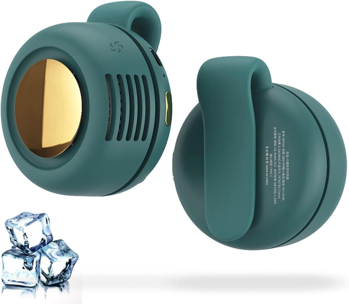 Miniventilator - Stille ventilator zonder bladen - Clipventilator - USB-oplaadbare ventilator - Draagbare clipventilator - Nekbandventilator - USB-oplaadbaar - Instelbare windsnelheid - Geschikt voor buiten, op reis en op kantoor - Groente — afbeelding 1