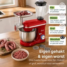 Vivid Green 2000W Keukenrobot - 6.2L - Alles-in-een Keukenmixer - Mixer met Mengkom - Keukenmachine - Gehaktmolen en Blender- Pastamachine – Rood — thumbnail 4