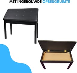 Livista Pianobank – Klassieke Piano Kruk – met Opbergruimte – Comfortabele Zitting – 70 x 30 x 48 cm – Zwart — thumbnail 4