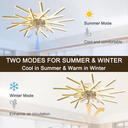 Deckenventilator Met Beleuchtung Speicherfunktion Dimmbar LED Wohnzimmer Deckenlampe Met Ventilator 6 Gang Timer Omkeerbare Lamp Met Deckenventilator Fernbedienung Voor Schlafzimmer-Gold||92CM — thumbnail 3