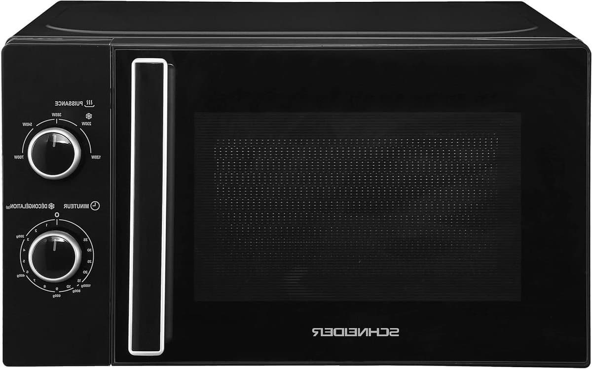SCHNEIDER SCMW20SMB, Solo-magnetron, 20 liter, ontdooifunctie, 5 vermogensniveaus, vermogen (700 W), mechanische bediening, draaiplateau (25,5 cm), zwart — afbeelding 1
