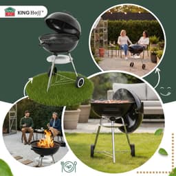KINGHoff - Houtskool BBQ Grill - Kogelbarbecue met Deksel en Wielen - Tuin BBQ Grill Verrijdbaar - Barbecue met Temperatuurregeling - Buiten Grill - Camping & Terras BBQ - Metaal - Ø43 x 47.5 x 74 cm - Zwart — thumbnail 3