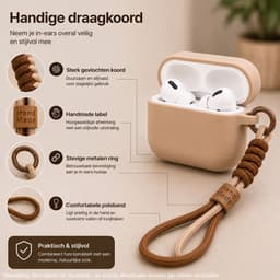 Hoesje Geschikt voor AirPods 4 Gen (2024 / ANC) – Siliconen Case met Draagkoord – Beige — thumbnail 4