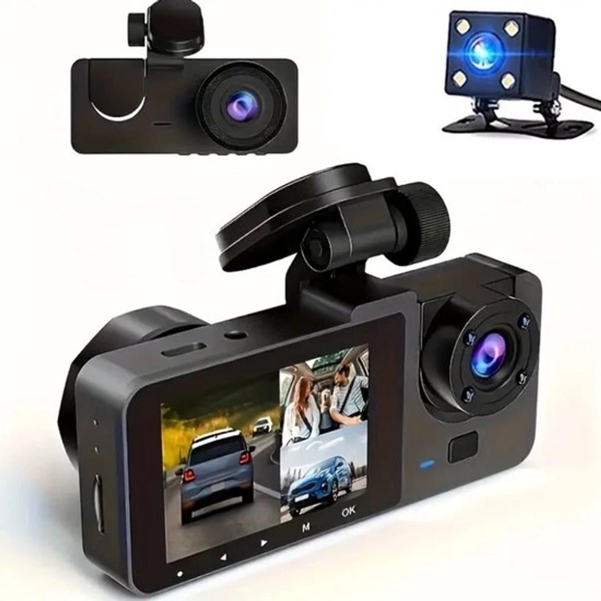 Auto-rijrecorder met drie kanalen, voor en achter, ingebouwde rijrecorder — afbeelding 1