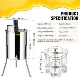 DIMICO - Bijenteelt Machine - Imker Apparatuur - Honingtrekker - Honingmachine - 140W - Honing Centrifuge - 4/8 Frames - — thumbnail 3