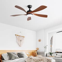 Plafondventilator Met Lamp - Stille ventilator - 5 ABS Bladen - Ø 52 inch - Dimbare lamp met 3 lichtstanden - 6 standen voor de windkracht - Met Afstandsbediening - LED's Light - Zwart — thumbnail 4