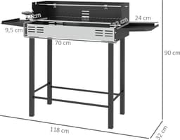 Houtskoolbarbecue BBQ-grill, verstelbaar rooster, 1 draaispit, 118 x 32 x 90 cm, Zwart + Zilver — thumbnail 5