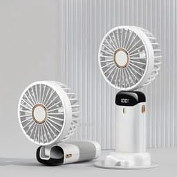 Draagbare, oplaadbare USB-ventilator met 5 snelheden, mini-bureauventilator met LED-display, perfect voor op reis (wit, 800 mAh). — thumbnail 1