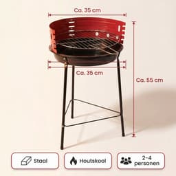 Cheqo® Houtskool Barbecue - Ronde BBQ op 3 Poten - Staande Barbecue - Grillrooster met Windscherm - Verstelbaar Rooster voor Tuin en Balkon - Buitenbarbecue - Houtskoolbarbecue - Rood - Camping BBQ - Grillen voor Buiten - Picknick — thumbnail 2