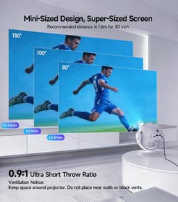 Mini Beamer - Projector - 4K Ondersteuning - Voetbal Design - Wifi 6 & Bluetooth 5.4 - Mini Beamer voor Mobiel - 360 Graden Draaibaar - Thuisbioscoop - Outdoor - Auto Keystone - Draagbare Projector - Short Throw - Wit/Zwart — thumbnail 3