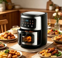Grote heteluchtfriteuse met 6 liter inhoud, olievrij 1400W gezond kookapparaat met 10 voorgeprogrammeerde programma's digitaal LCD touchscreen kijkvenster antiaanbakmand zwart — thumbnail 3