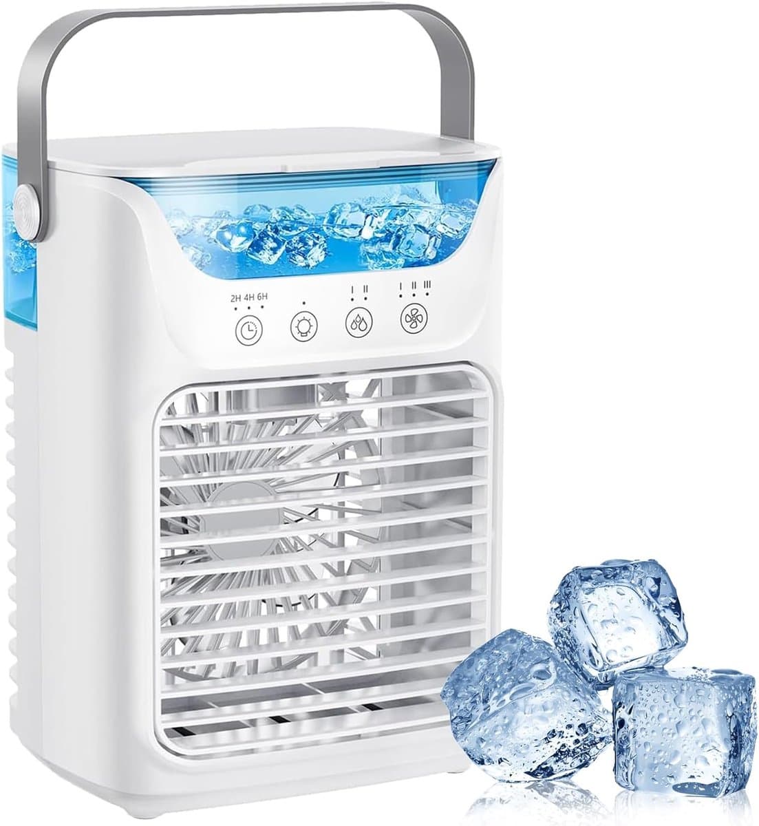 Airco - Mobiele airco - Draagbare airconditioner - Aircooler – 3-in-1 verdampingskoeler met 3 windsnelheden, groot waterreservoir, 7-kleuren nachtlampje, 2/4/6-uurs timer, luchtkoelventilator voor slaapkamer en kantoor — afbeelding 1