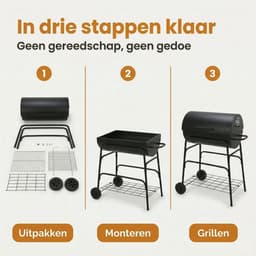 Lomera Cilinder BBQ - Houtskoolbarbecue - Houtskool BBQ - Verrijdbare BBQ - BBQ op Wielen - Barbecue op Wielen - Cilinder Barbecue - Verrijdbare Houtskoolbarbecue - Houtskoolbarbecue op Wielen — thumbnail 2