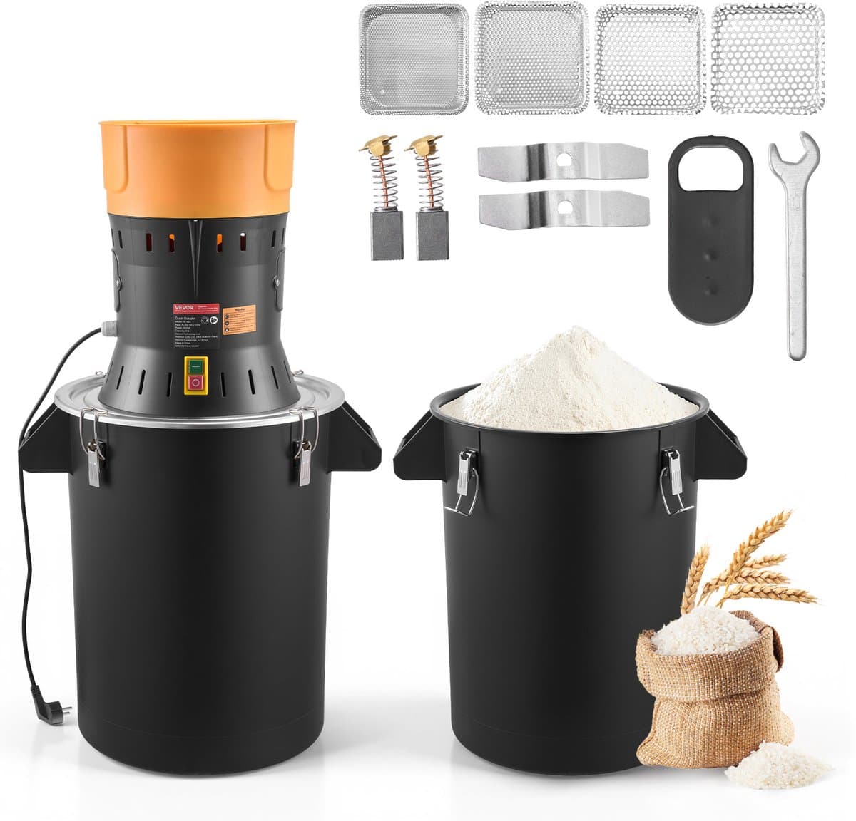 VEVOR Elektrische Graanmolen 53 Liter, Specerijenmolen 600 W, Specerijenmolen met Gegalvaniseerde en Scherpe Messen, Verpulveraar voor Droge Granen, Specerijen, Muesli, Koffie, Maïs 500x385x880 Mm — afbeelding 1