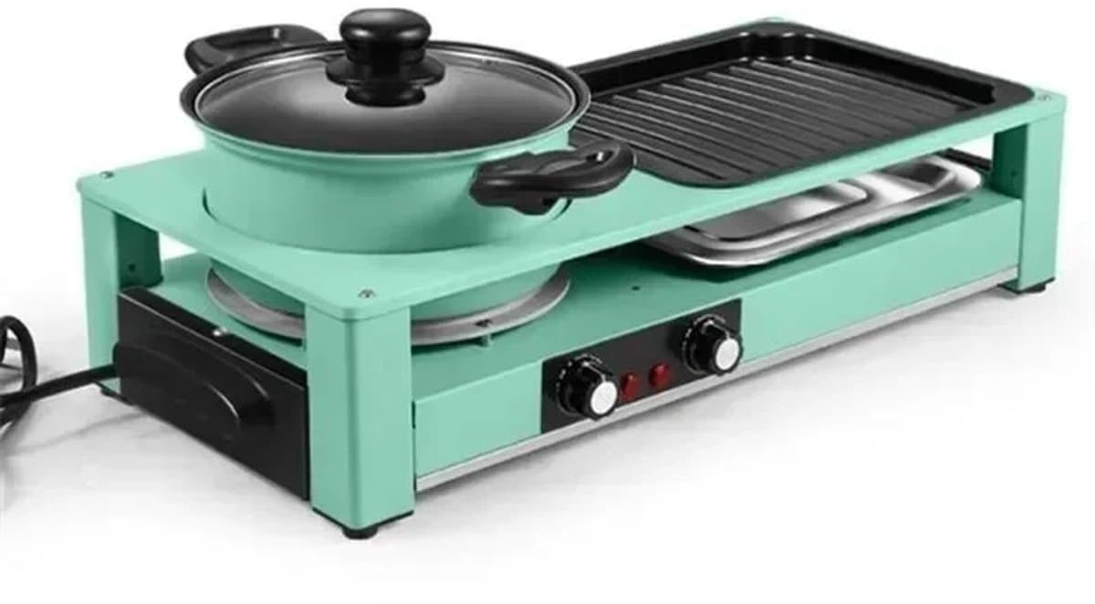 Delightness 3-In-1 Multikookmachine - Elektrische Grill - Hete Pot - Rookloze Barbecue - Tafelgrill - Grillplaat - Koken - Zwart — afbeelding 1
