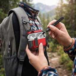 Rood robuust hoesje voor oordopjes met carbon look geschikt voor AirPods Pro 3 inclusief schoonmaakset en karabijnhaak – schokbestendig en duurzaam — thumbnail 5
