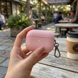 Luxe geribd hoesje voor oordopjes – Vertical Stripe design met sleutelhaak, geschikt voor AirPods Pro 3 (Roze) — thumbnail 5