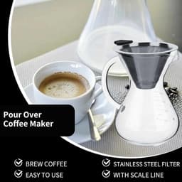 400ml Handmatige Koffiezetapparaat met Roestvrijstalen Filter en Schaal - Koffiezetapparaat voor heerlijke koffie - Koffiepot met glazen kan — thumbnail 3