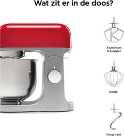 Nexvo® Mixer met Mengkom - Keukenmachine - Deegmixer - Inclusief Accessoires - RVS- Zilver/Rood - 39cm x 24cm x 36cm — thumbnail 5