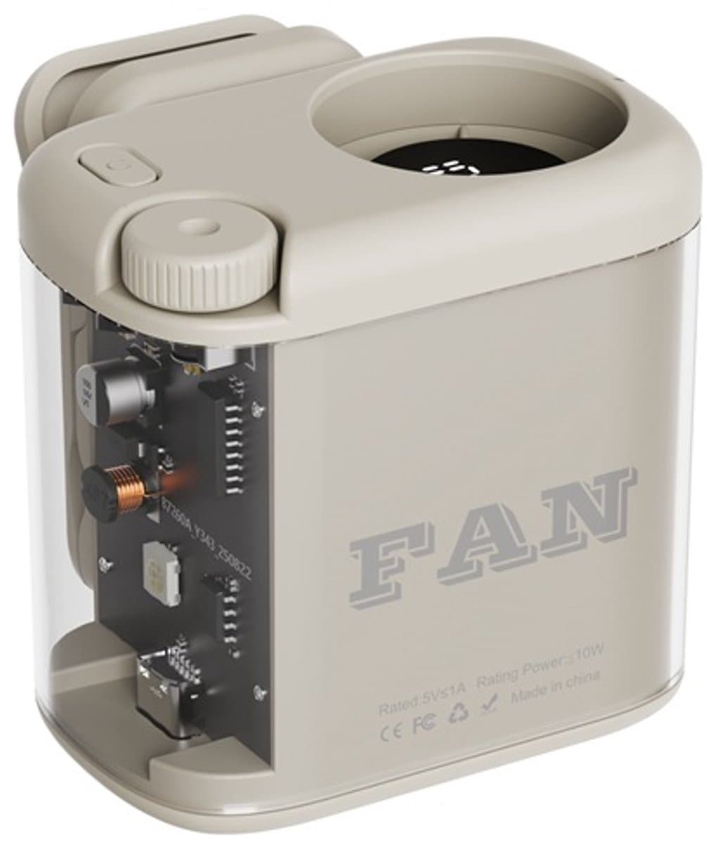 Tailleventilator - Draagbare Ventilator - 100 Snelheden - Digitaal Display - 1800 mAh - Bladloos - Met Transparante Clip - 6-8 Uur - Lichtbruin — afbeelding 1