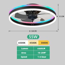 Bluetooth RGB Plafondventilator | Verschillende Kleuren | Dimbaar Met Afstandsbediening | 55W | RGB Ventilator | Woonkamerlamp — thumbnail 5