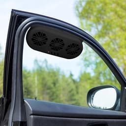 Auto Ventilator - Autoventilatieventilator - Zonne-energie Auto Ventilator met 3 Ventilatoren - Krachtige afzuiging met drie uitgangen | Installatie zonder boren in autoruiten - Zwart - 2.5W - 3 Snelheden & USB Voeding — thumbnail 2
