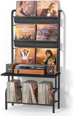 SNJY® Platenspeler Meubel - Platenspeler Kast - LP Houder - Platenhouder - 30D x 70B x 144H cm - Zwart — thumbnail 1