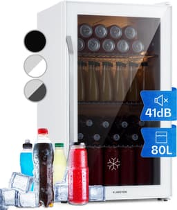 Klarstein Drankkoeler minikoelkast met glazen deur, minikoelkast voor op de kamer, kleine met verstelbare schappen, kleine koelkast van 80 liter, stille koelkast voor binnen en buiten - Touch - Wit - RVS LED - Drankkoelkast — thumbnail 1