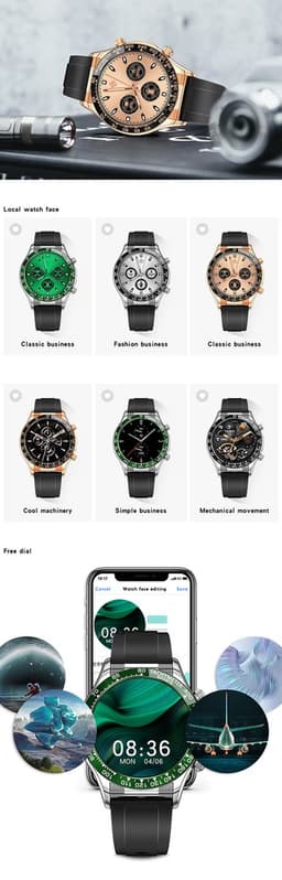 Darenci Smartwatch Superior Pro - Smartwatch heren - Activity Tracker - Touchscreen -  Bluetooth bellen - Bluetooth muziek - Lederen band - Heren - Horloge - Stappenteller - Bloeddrukmeter - Verbrande calorieën-Zuurstofmeter-Waterdicht-Roségoud/Bruin — thumbnail 4