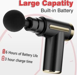 Mini Massage Gun Deep Tissue, 6 Snelheden Draadloze Handheld Spier Massager met 4 Hoofden 1800mAh Batterij & Type-C Opladen, Super Stil Oplaadbaar Apparaat Pijnverlichting, Geschenken, Black02 — thumbnail 2