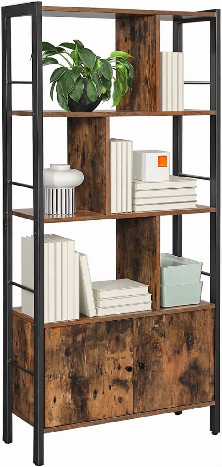 SNJY® Platenspeler Meubel - Platenspeler Kast - LP Houder - Platenhouder - 30D x 74B x 154,5H cm - Bruin/Zwart — afbeelding 1