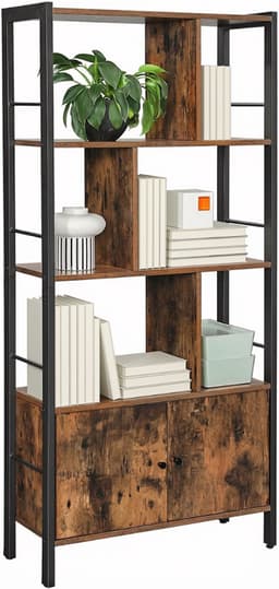 SNJY® Platenspeler Meubel - Platenspeler Kast - LP Houder - Platenhouder - 30D x 74B x 154,5H cm - Bruin/Zwart — thumbnail 1