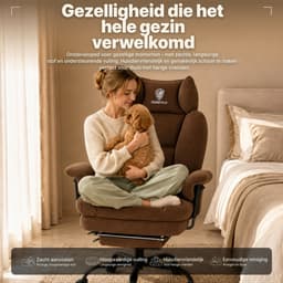 Dowinx Gamingstoel - Ergonomische Bureaustoel - Grote Bureaustoel - Ademende Stof en Flueel - Met Voetensteun en Verstelbare Rug - Bureaustoel Gaming chair - Bruin — thumbnail 3