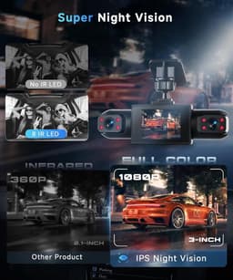 4-kanaals dashcam auto 360 graden - met 4 camera's 1080p voor en achter links, rechts, 2 inch 1080p dashcamera - Inclusief 32GB geheugenkaart — thumbnail 4
