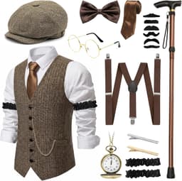 Beamely Retro jaren 20 gentleman kostuumset met vest, hoed en accessoires voor carnaval, carnaval en themafeesten — thumbnail 1