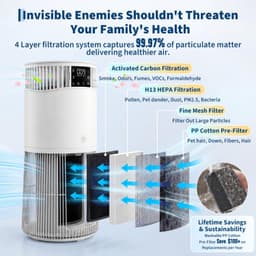 Luchtreiniger HEPA-filter - 490 m³/h Reinigingscapaciteit - 50 m² Oppervlakte - Wit - Voor Allergieën En Stofvrij Huis — thumbnail 3