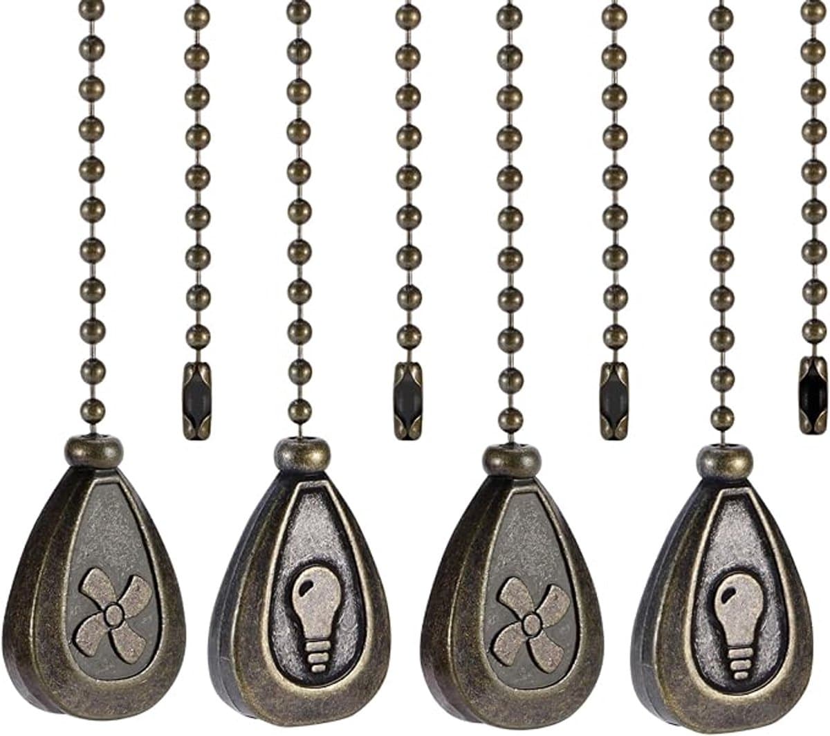 4 stuks - Trekketting voor plafondventilator - Decoratief trekkoord voor plafondventilator - Verlengketting voor plafondventilator - Geschikt voor plafondventilatoren en verlichtingsarmaturen - Bronzen — afbeelding 1