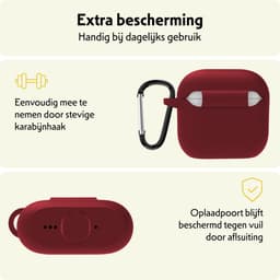 Hoesje Geschikt voor Apple AirPods 5 - Siliconen Hoes met Clip - Silicone Case Cover - Donkerrood — thumbnail 5