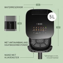 Airfryer Met Stoomfunctie - Heteluchtfriteuse - 5 Liter - 1450 W - 11 Kookprogramma’s - Kijkvenster Met Verlichting - Touchbediening - 80-200 °C - Timer - Matgrijs — thumbnail 2