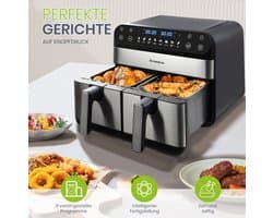 Heteluchtfriteuse – Dubbele Manden – 10 Liter – ABS en PC – Zwart – 8 Programma's – Uitschuiflades