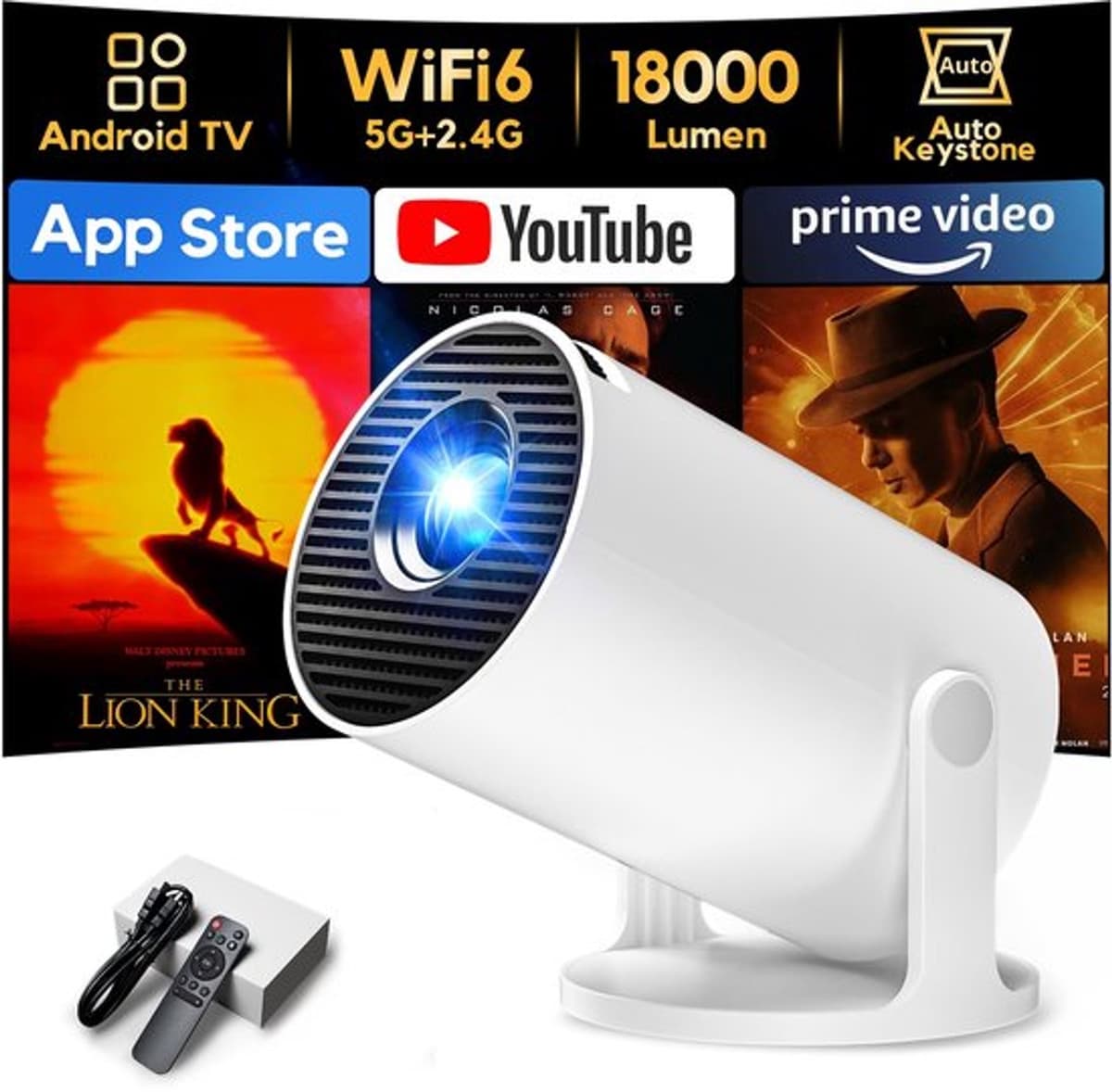 Mini Beamer 1280 x 720 HDMI - 720P Resolutie - DLP - Android 11 Systeem - Compact Formaat - Thuisbioscoop Projector — afbeelding 1