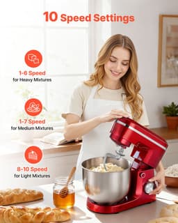 5,7 L Elektrische Standmixer, 1500W Keukenapparaat met 10 Instelbare Snelheden, Kantelbaar Kopontwerp, Roestvrijstalen Kom, Deeghaak, Garde en Klopper voor Bakken, Mixen, Kloppen en Kneden, Zilver — thumbnail 5