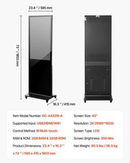 Digitale klantenstopper - Staand reclamedisplay - Scherm 109 cm - Resolutie 2K - Touchscreen - WiFi - HDMI/USB - Opslag 32 GB en 2 GB RAM — thumbnail 2