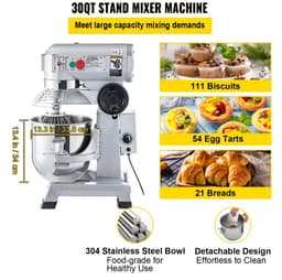 Commerciële Kneedmachine / Deegmixer - Staande Mixer - RVS Kom 28,4 L - Vermogen 1500 W - Drie Snelheden 108/199/382 RPM - Inclusief Deeghaak & Klopper - Zware Uitvoering — thumbnail 3