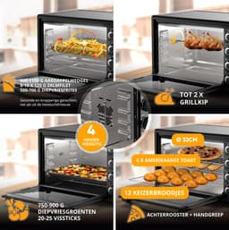 Stillstern mini heteluchtoven 45 l (DE-versie) pizza Ø32, CYCLONE PRO+ antiaanbaklaag, ontdooien, 2 uur timer, camping mini-heteluchtoven pizzaoven mini-oven klein kipgrill met draaispies — thumbnail 3