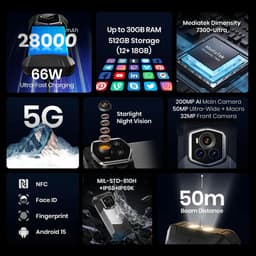 FOSSiBOT F107 Pro robuuste smartphone, 12+512 GB, 6,95 inch scherm, 28.000 mAh batterij, 200 MP AI-camera, 66 W snelladen, nachtzicht en 5G — thumbnail 4