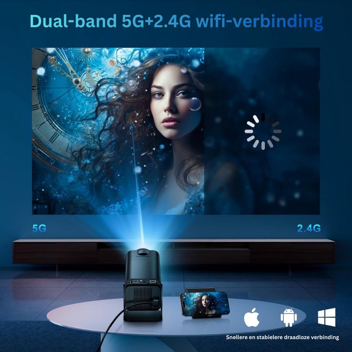 Mini Beamer - Film Projector met Bluetooth - Draagbare Beamer - 4K Kwaliteit - Zwart — afbeelding 1