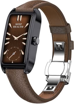 WizBay Premium Select® 1.13 Inch AMOLED Smartwatch Zwart met Donker Bruin Leren Band – Hartslag, Bloeddruk SpO₂ Monitoring – Fitness Tracker – Elegant Vierkant Design – Android iOS — thumbnail 1