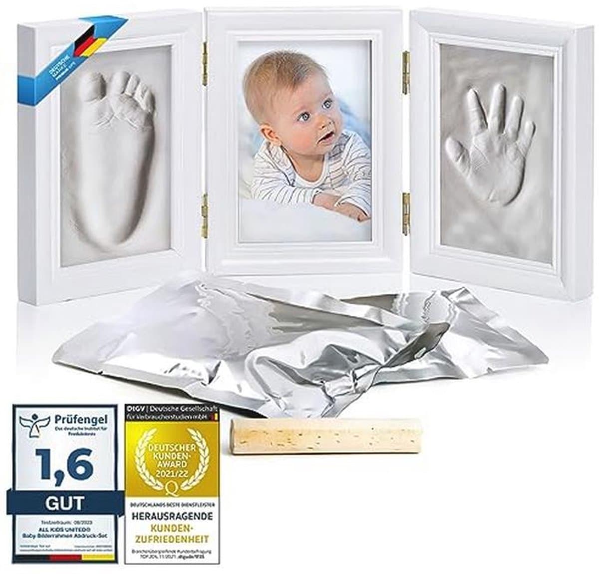 Uniek Baby Fotolijst met Handafdruk en Voetafdruk Set - Perfect als Cadeau voor Geboorte, Doop of Baby Shower - 3-Delige Witte Set — afbeelding 1